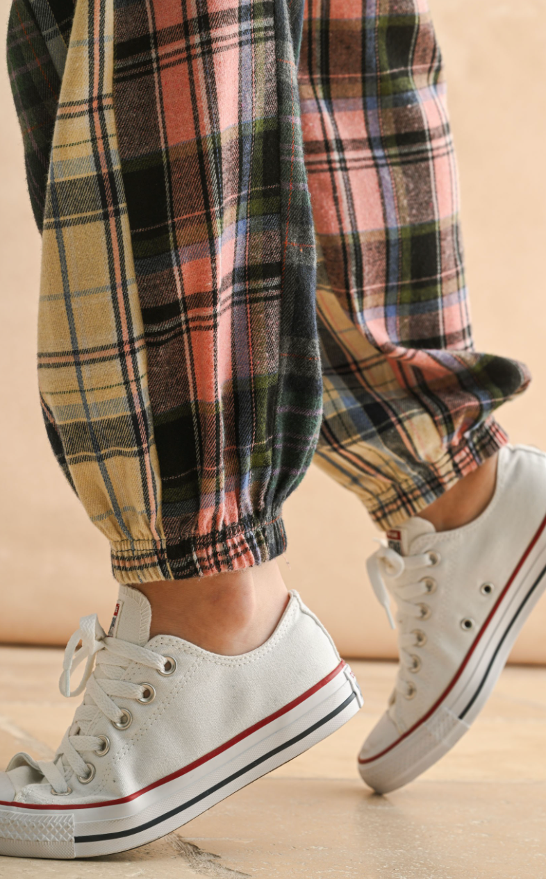 Multi Plaid Drawstring Joggers
