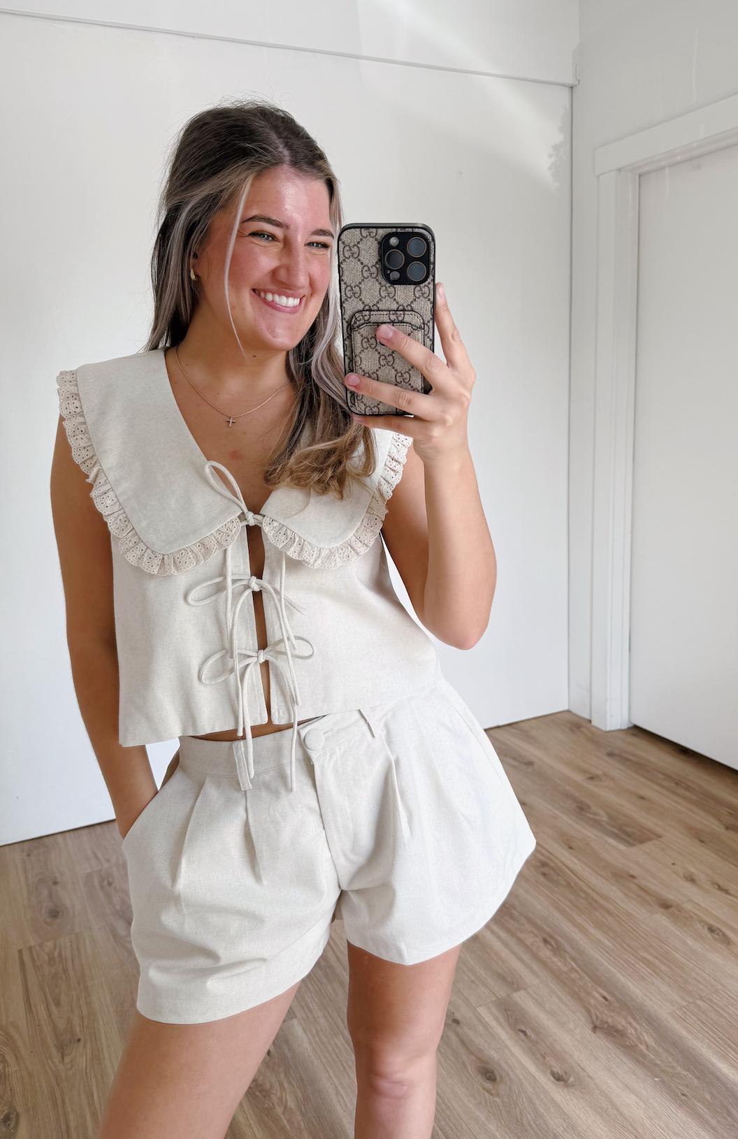 Oat Linen Collar Top & Shorts Set of 2