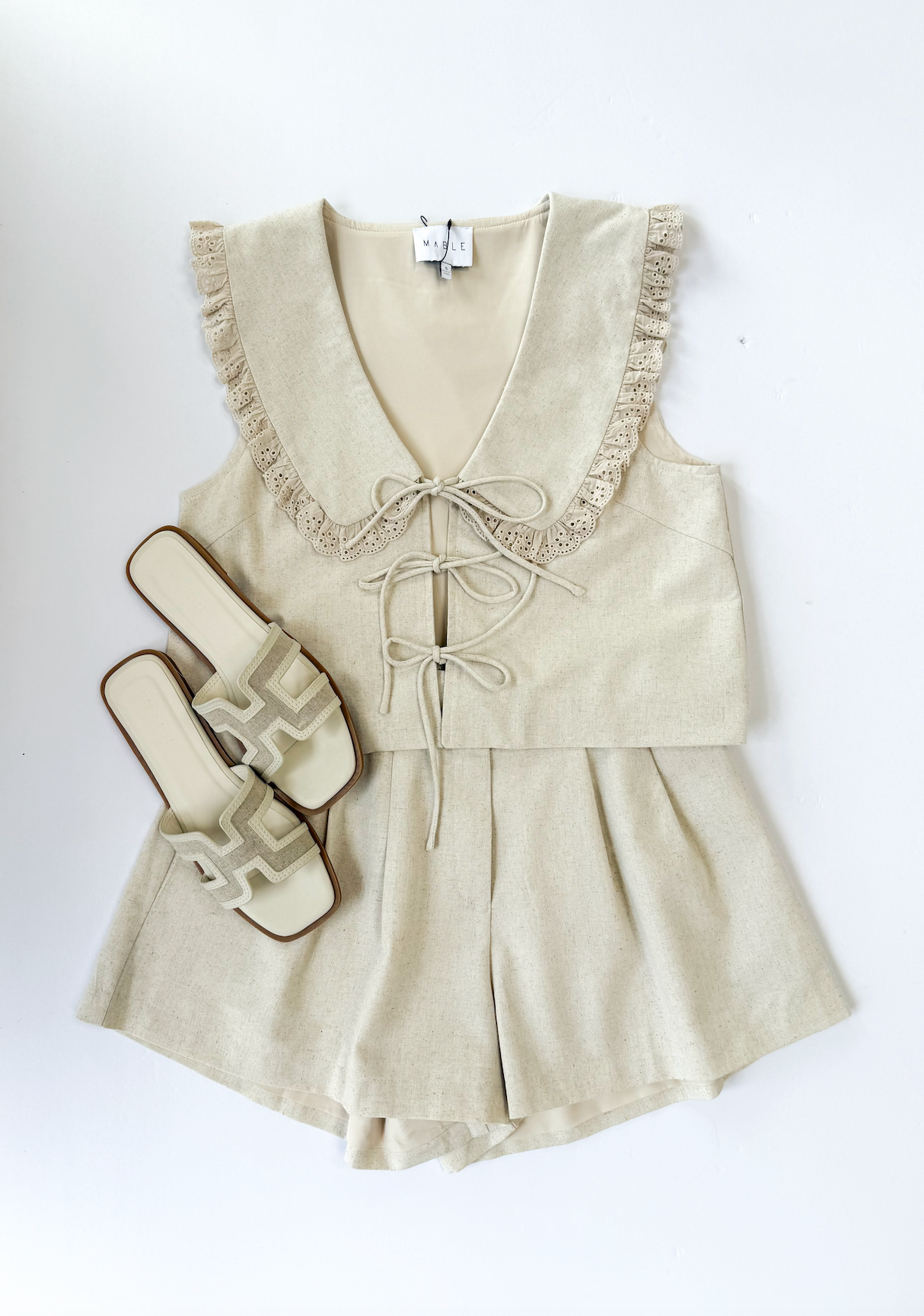Oat Linen Collar Top & Shorts Set of 2