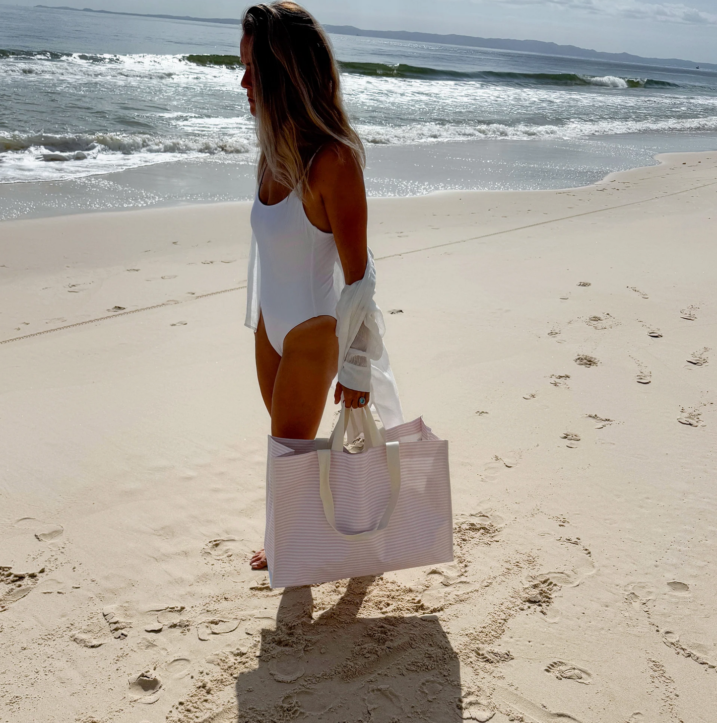 Carryall Beach Bag - Pink Stripe