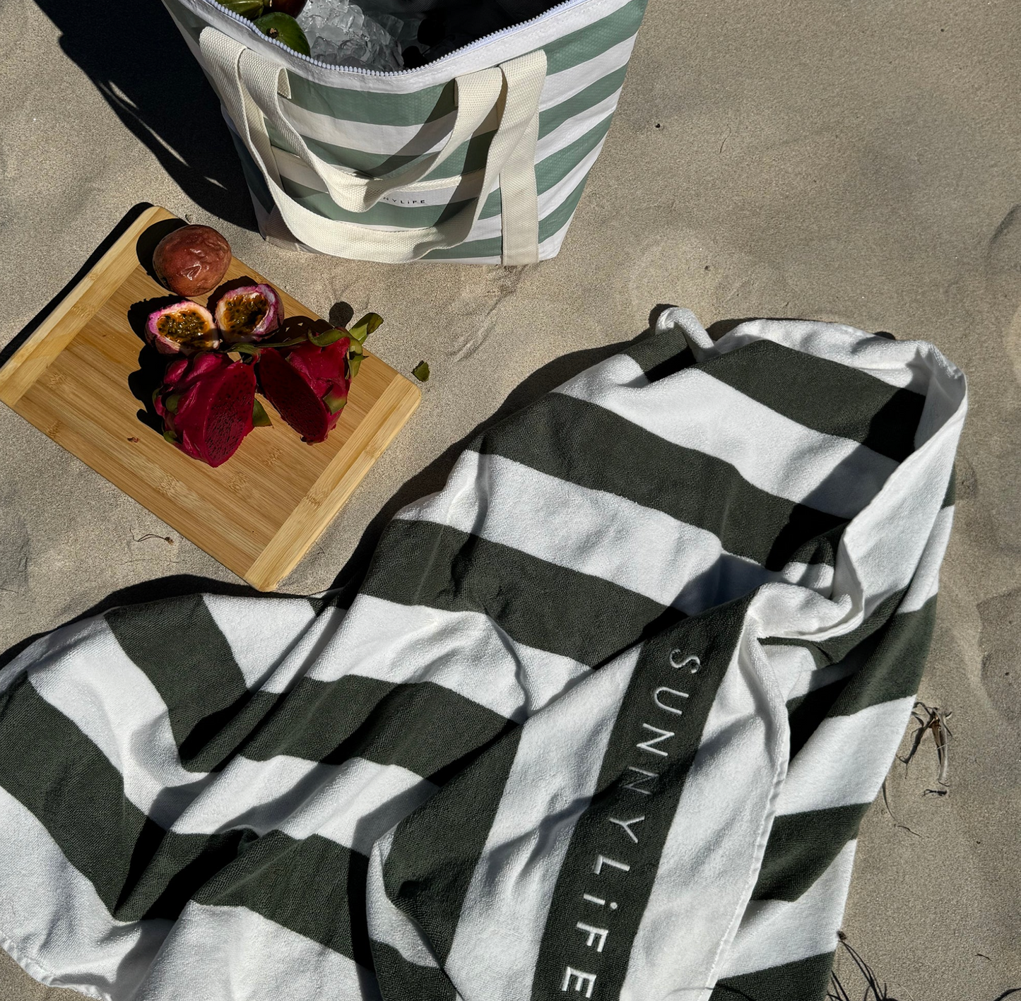 Cooler Tote Bag - Sage Stripe