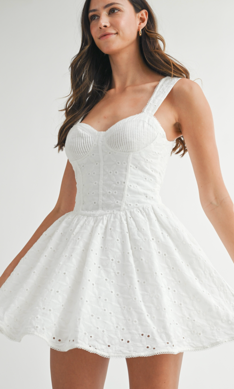 White Eyelet Corset Tie Dress
