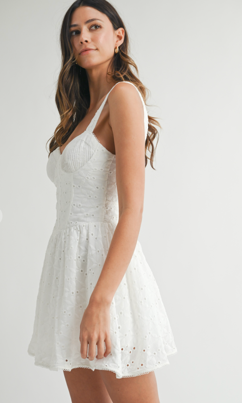 White Eyelet Corset Tie Dress