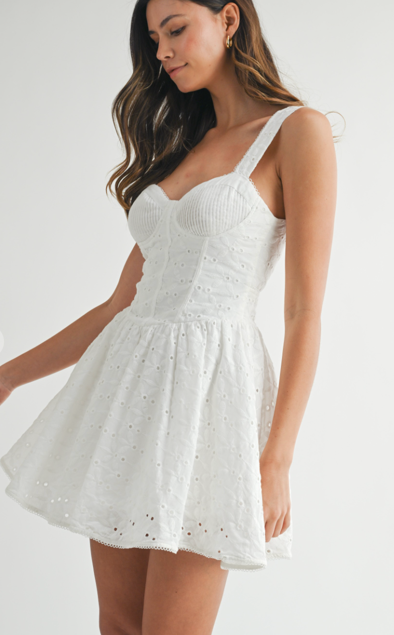White Eyelet Corset Tie Dress