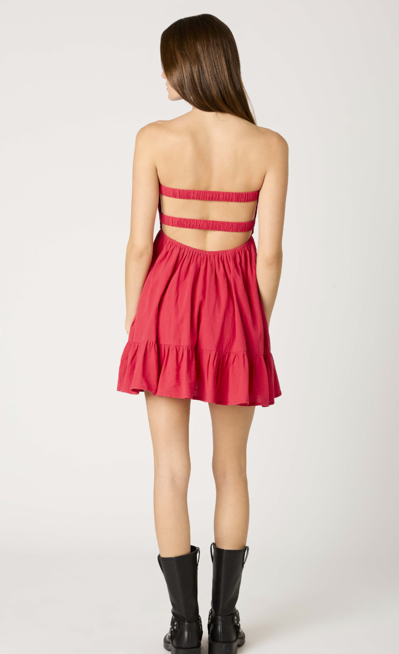 Strapless Romper Dress w/ Keyhole Red