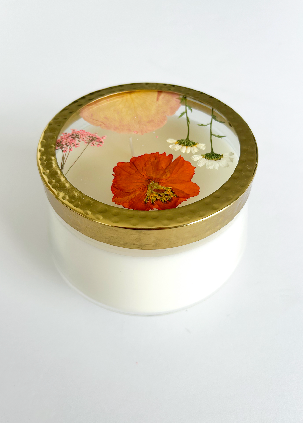 Apricot Rose Pressed Flower Candle - L