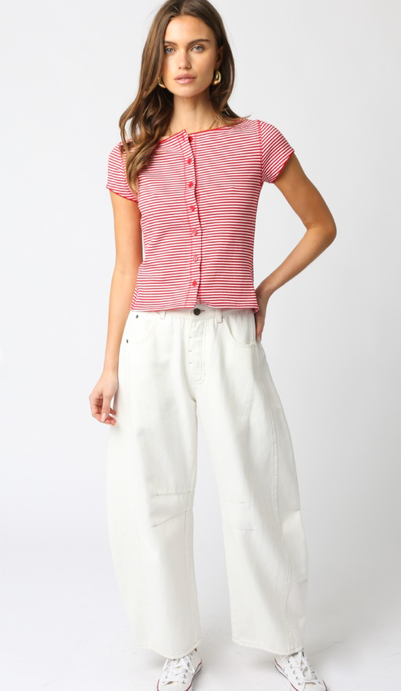 Stripe Button Front Top