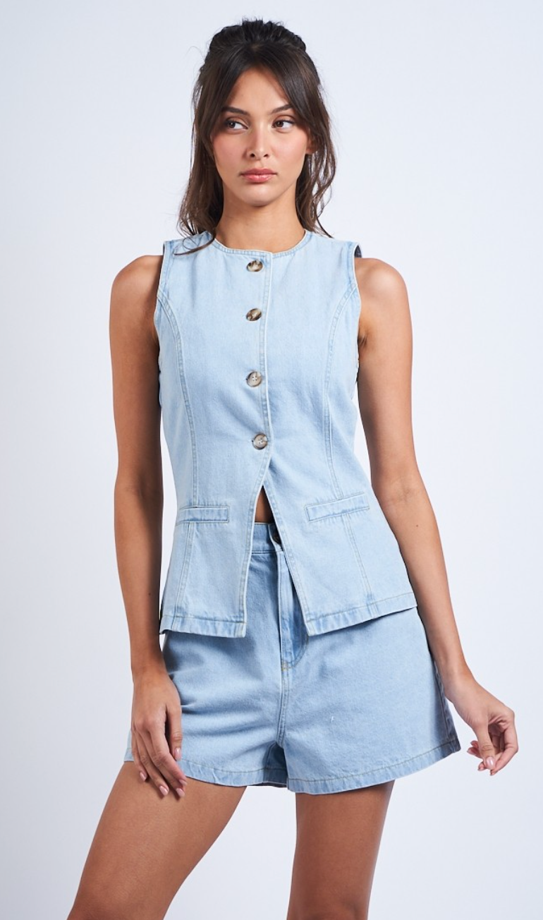 Light Denim Vest & Shorts Set of 2