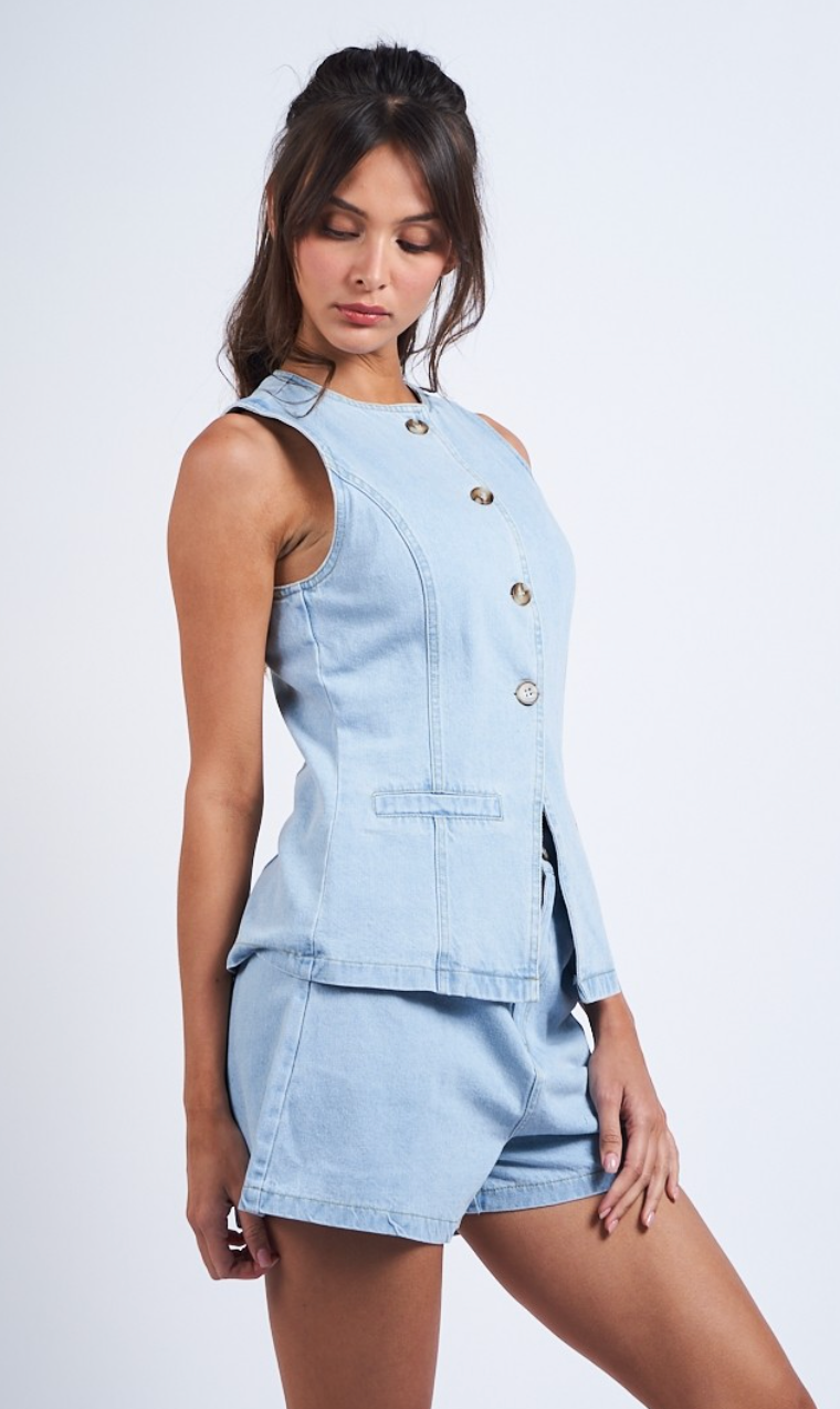 Light Denim Vest & Shorts Set of 2