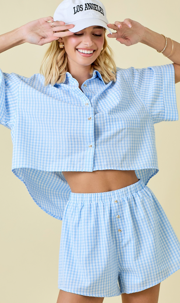 Blue Gingham Shirt & Shorts Set of 2
