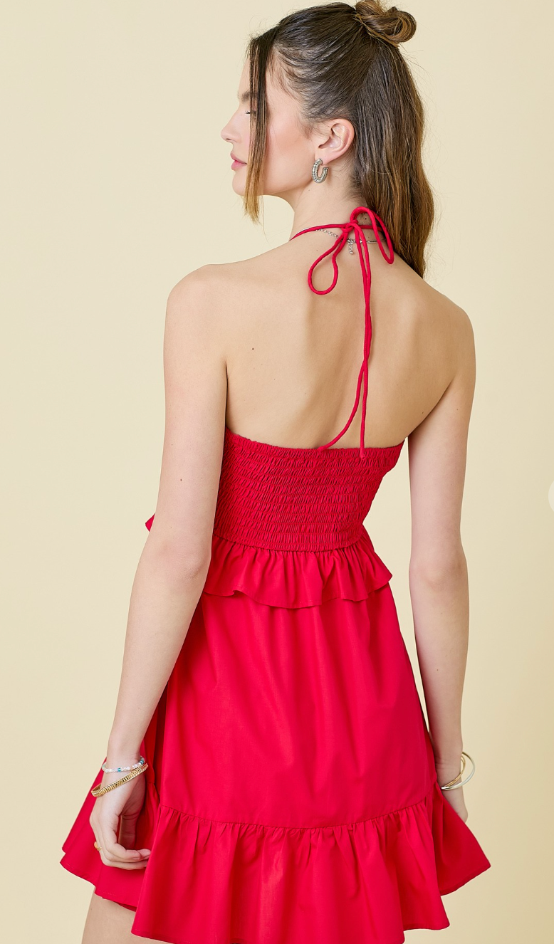 Red Halter Poplin Dress