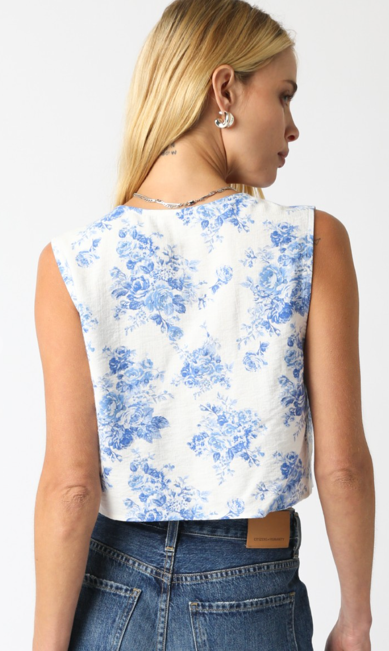 Evelyn Blue Floral Tie Top