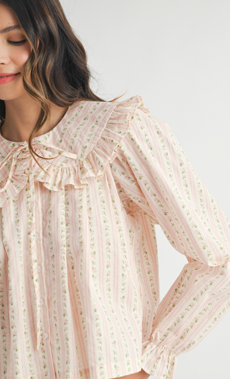 Peter Pan Floral Blouse Pink