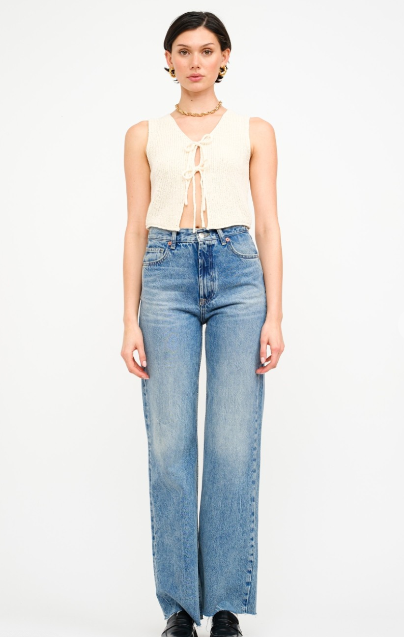 Cream Tie Front Knit Top