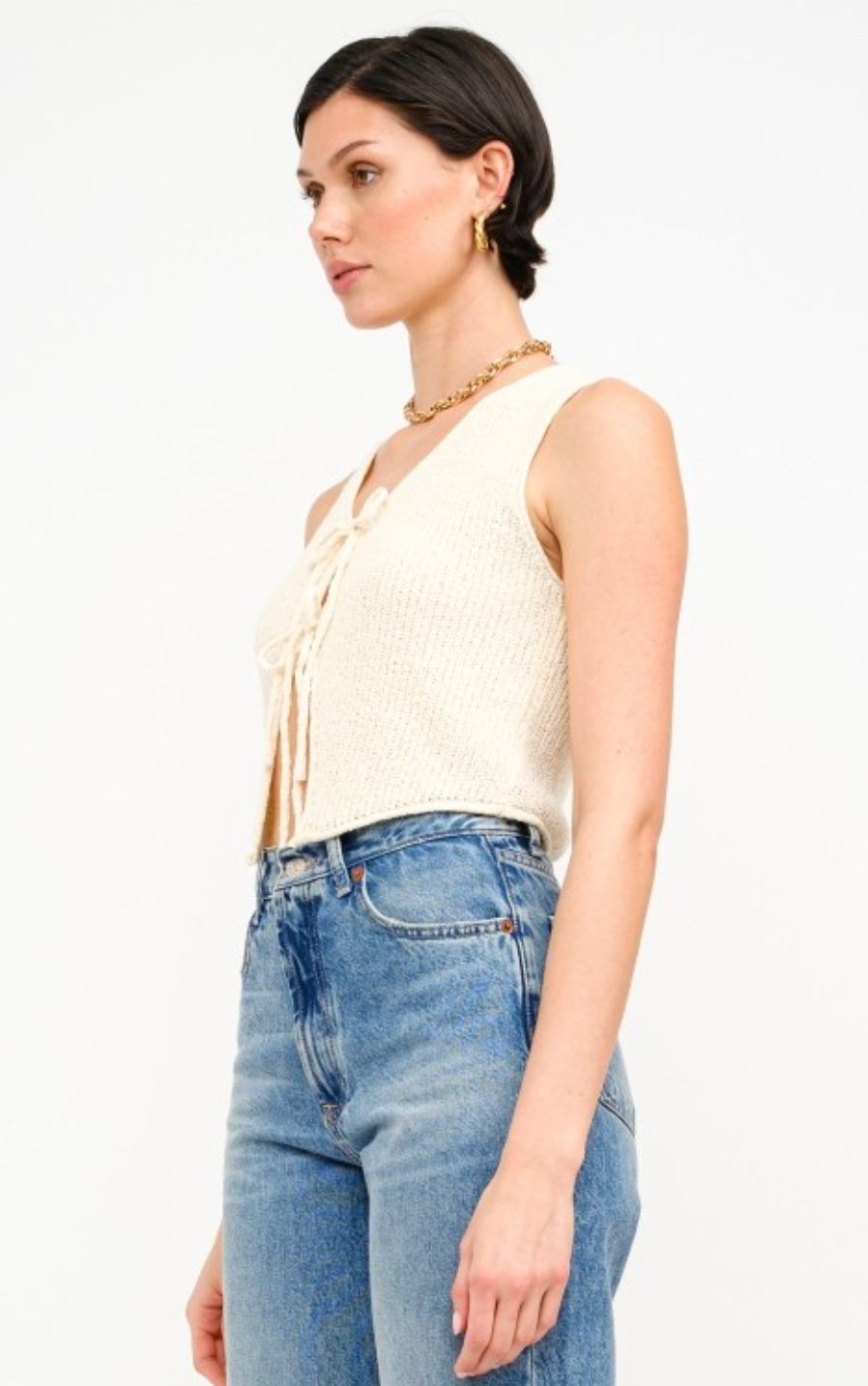 Cream Tie Front Knit Top