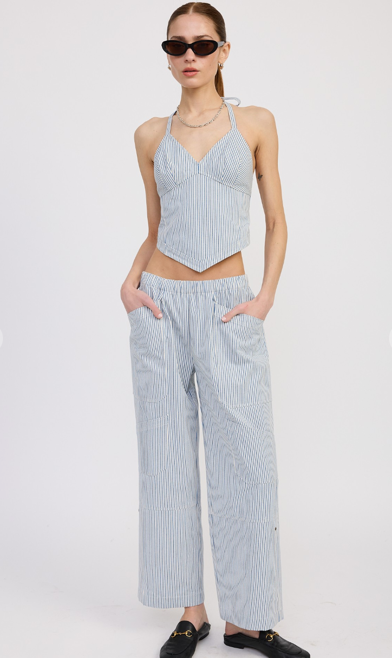 Blue Stripe Cotton Twill Pants