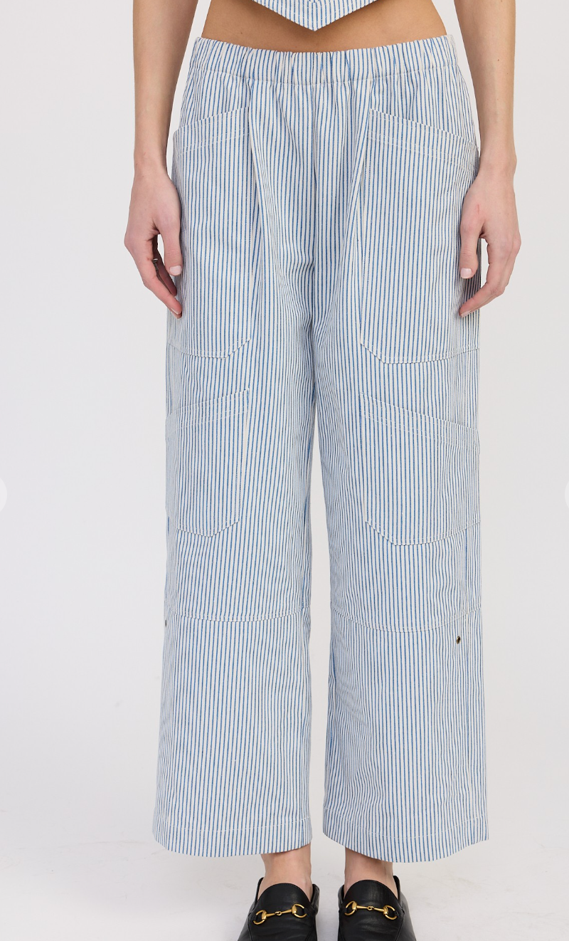 Blue Stripe Cotton Twill Pants