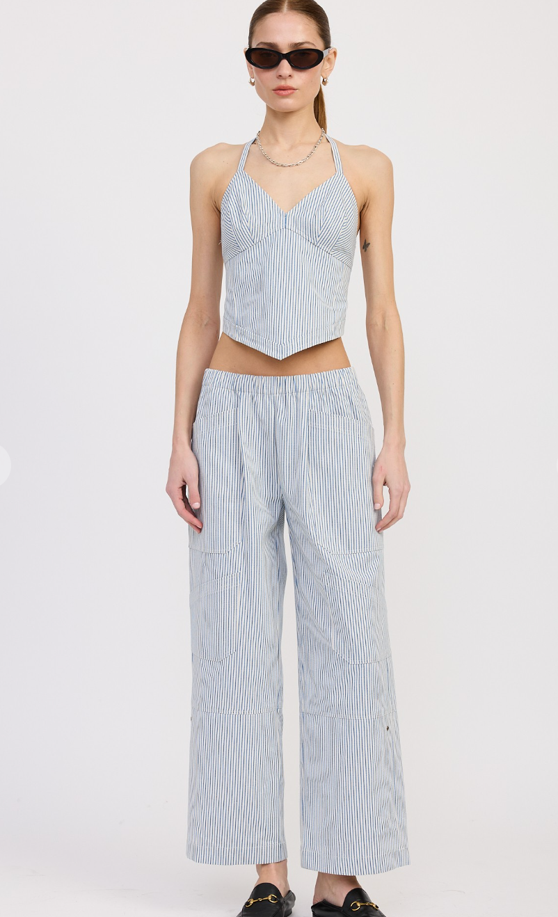Blue Stripe Cotton Twill Pants