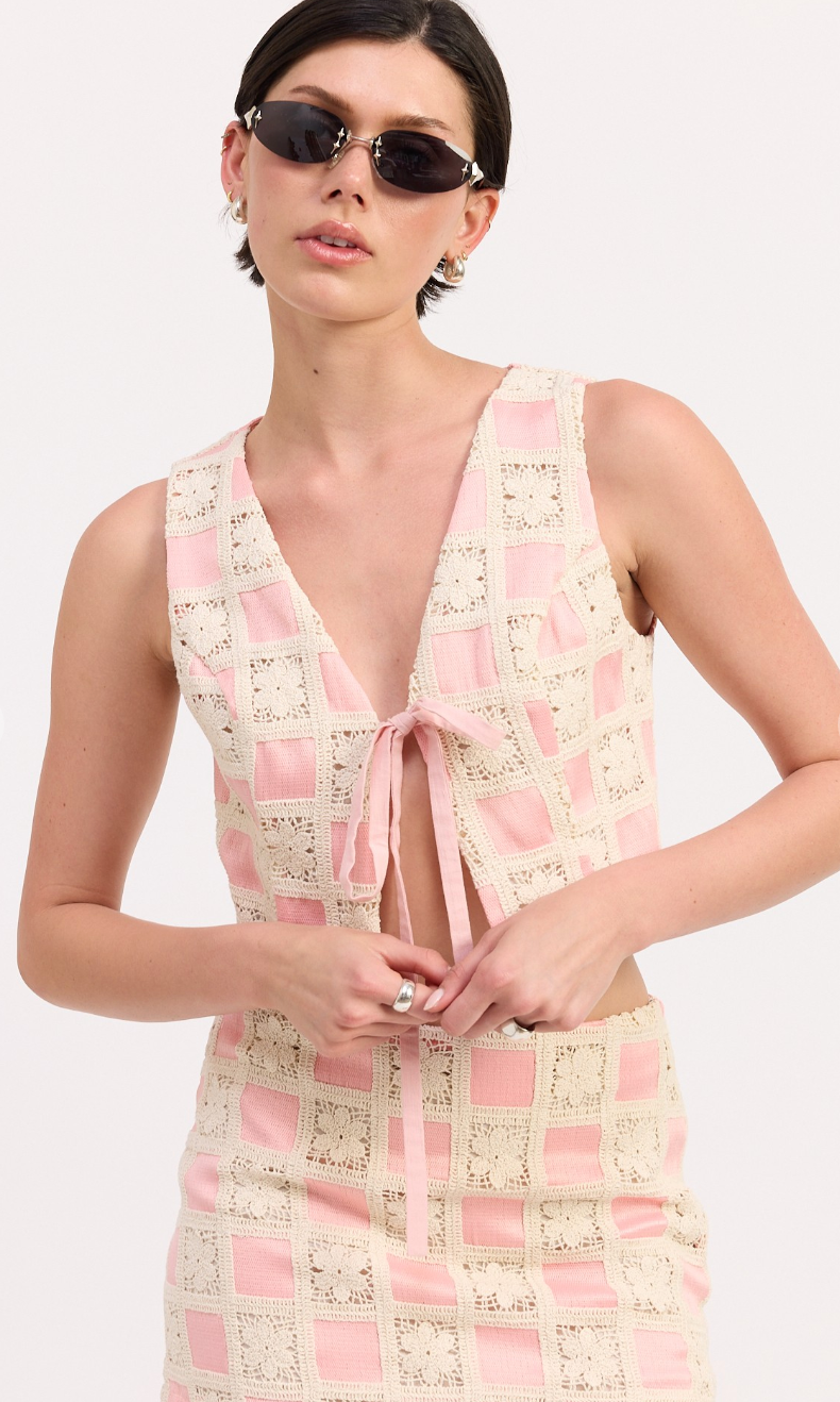 Pink Crochet Top & Skirt Set of 2
