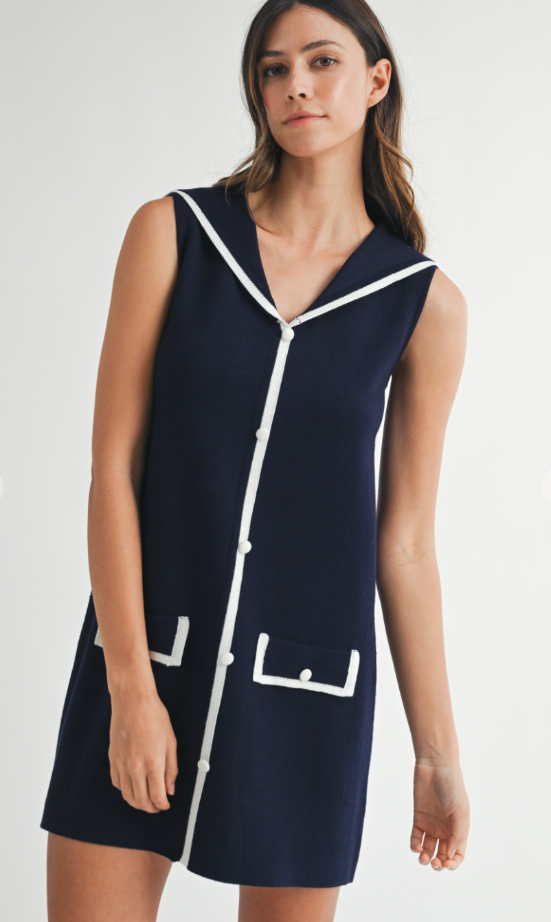 Sailor Collar Knit Dress Navy
