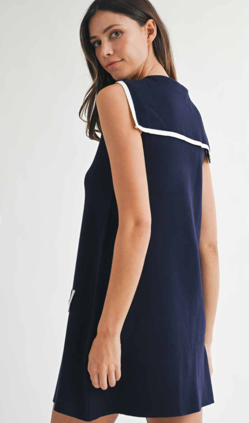 Sailor Collar Knit Dress Navy