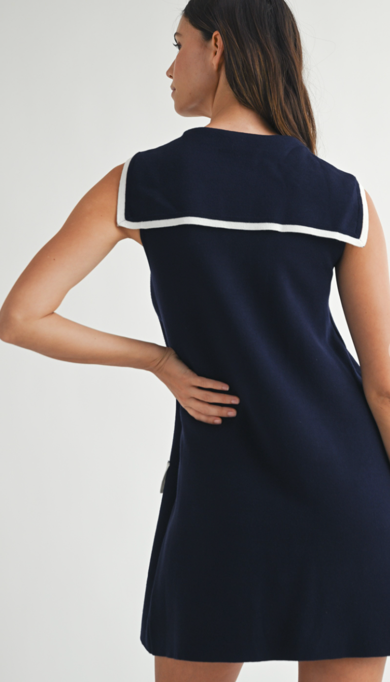 Sailor Collar Knit Dress Navy