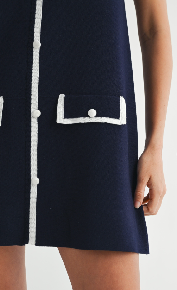 Sailor Collar Knit Dress Navy
