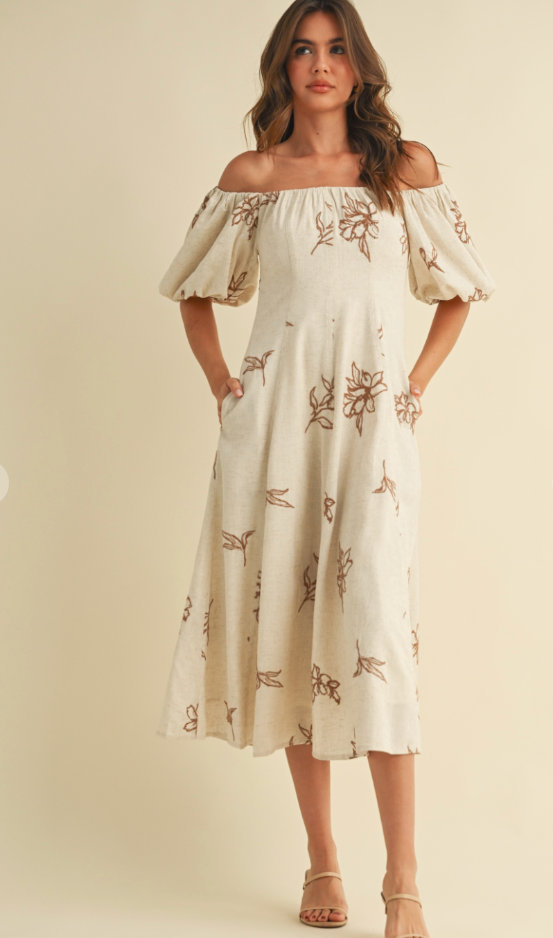 Rayne Embroidered Linen Midi Dress