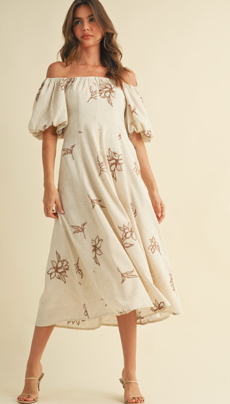 Rayne Embroidered Linen Midi Dress