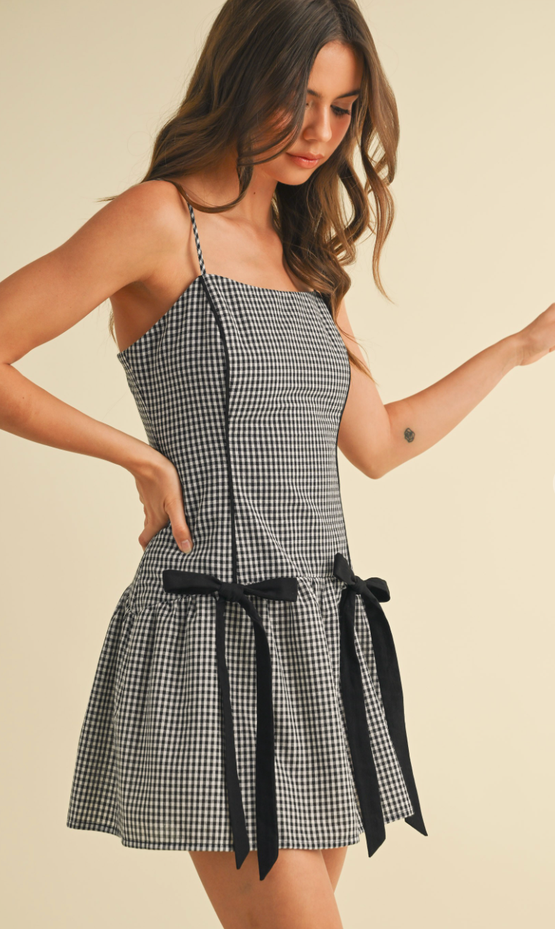 Gingham Double Bow Dress Black