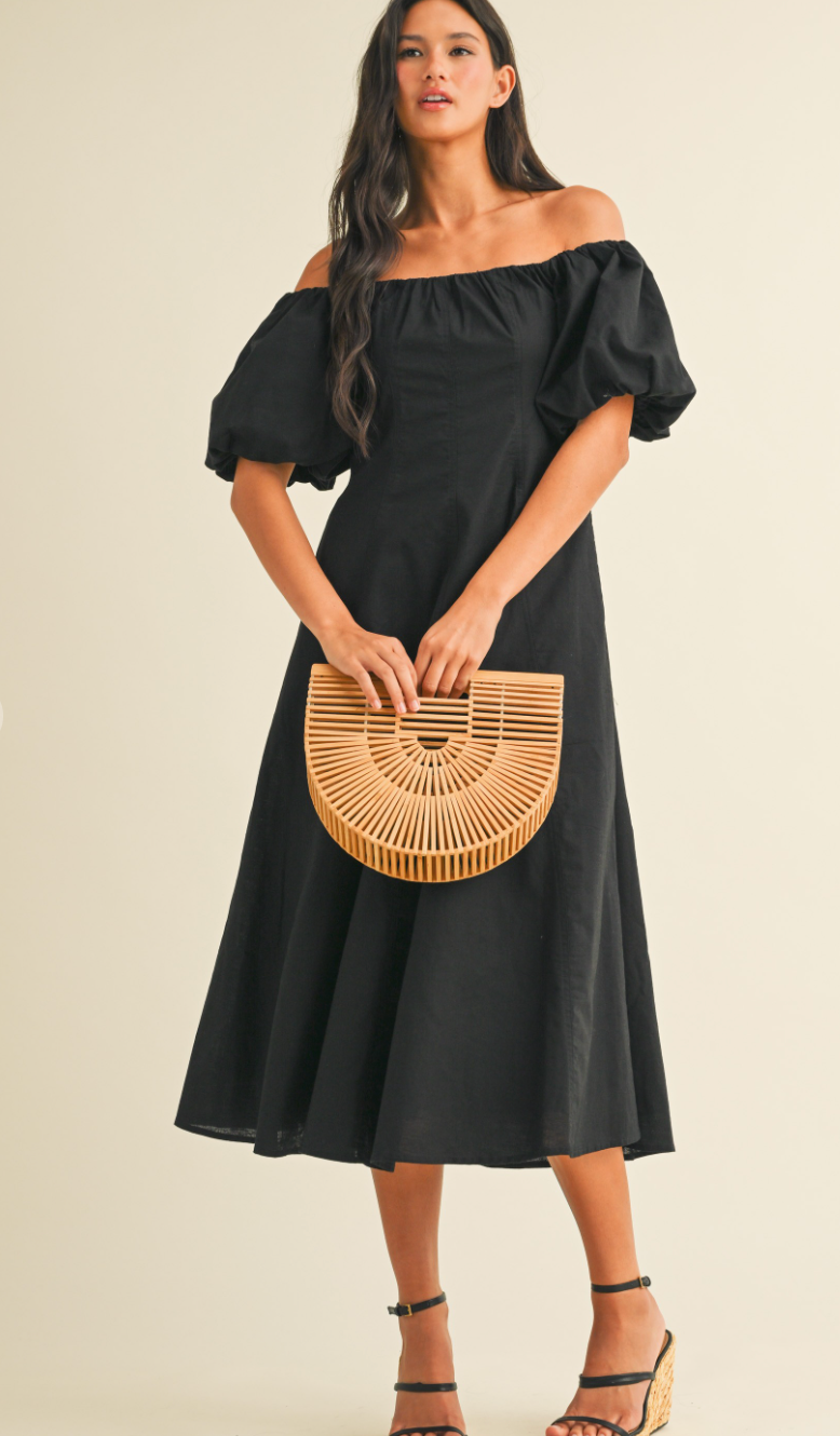 Puff Sleeve Off Shoulder Dress Black