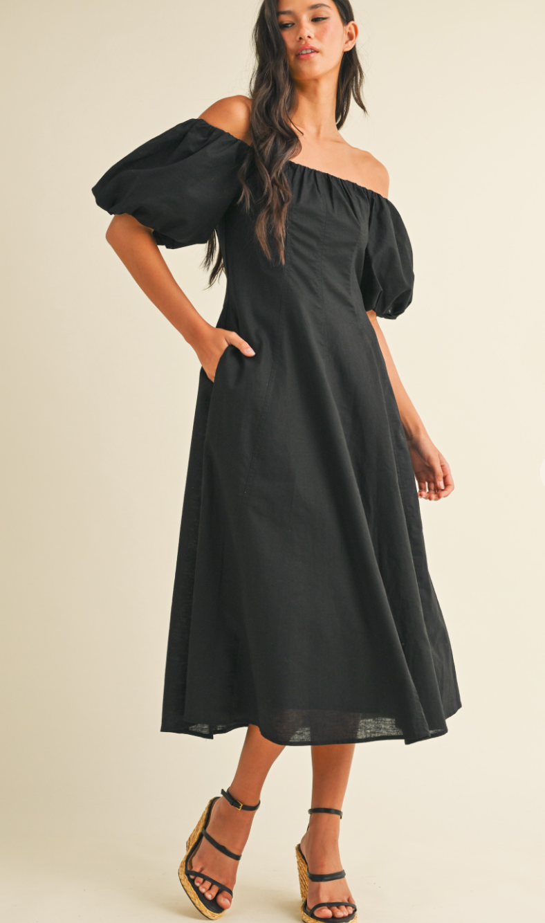 Puff Sleeve Off Shoulder Dress Black