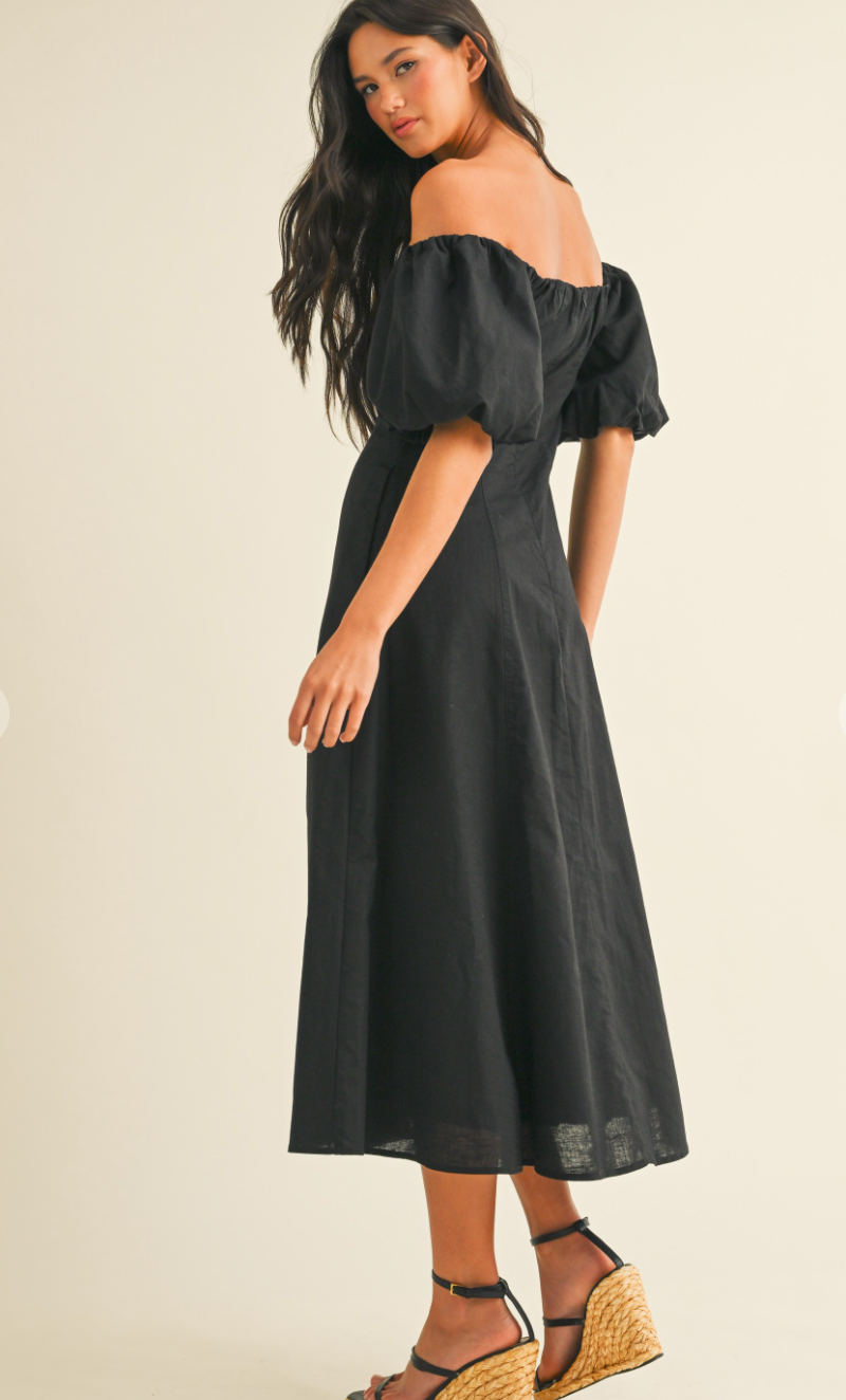 Puff Sleeve Off Shoulder Dress Black
