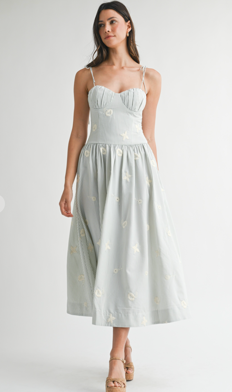 Sage Drop Waist Midi Dress