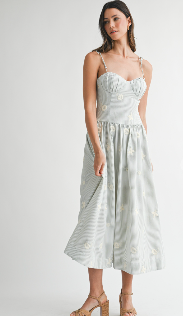 Sage Drop Waist Midi Dress