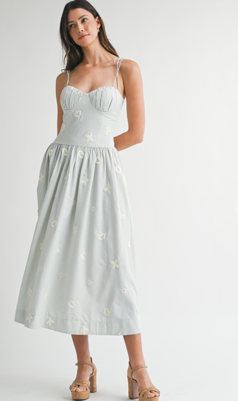 Sage Drop Waist Midi Dress