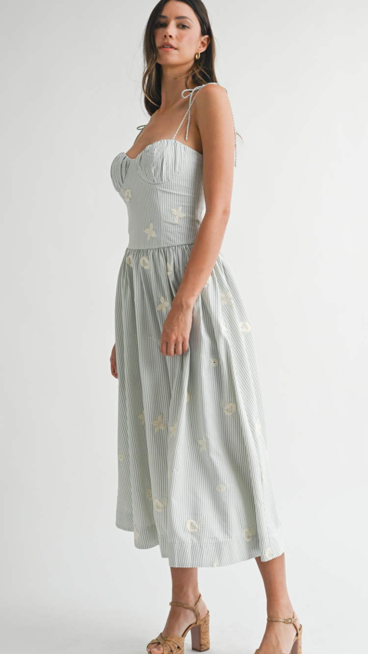 Sage Drop Waist Midi Dress