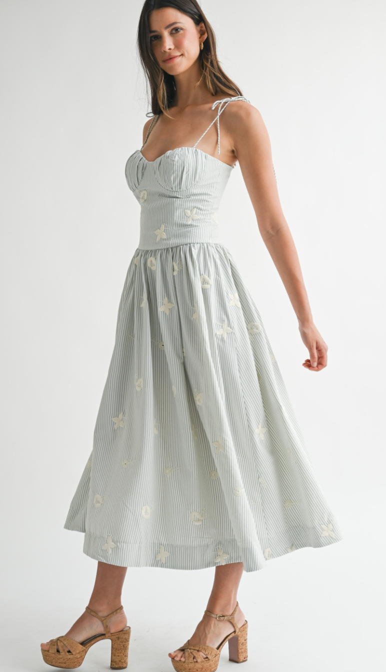 Sage Drop Waist Midi Dress