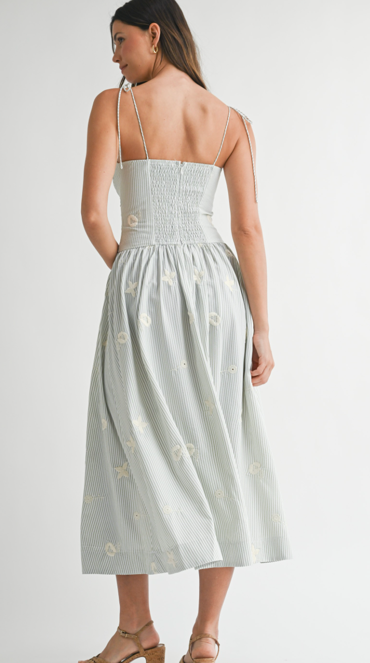 Sage Drop Waist Midi Dress