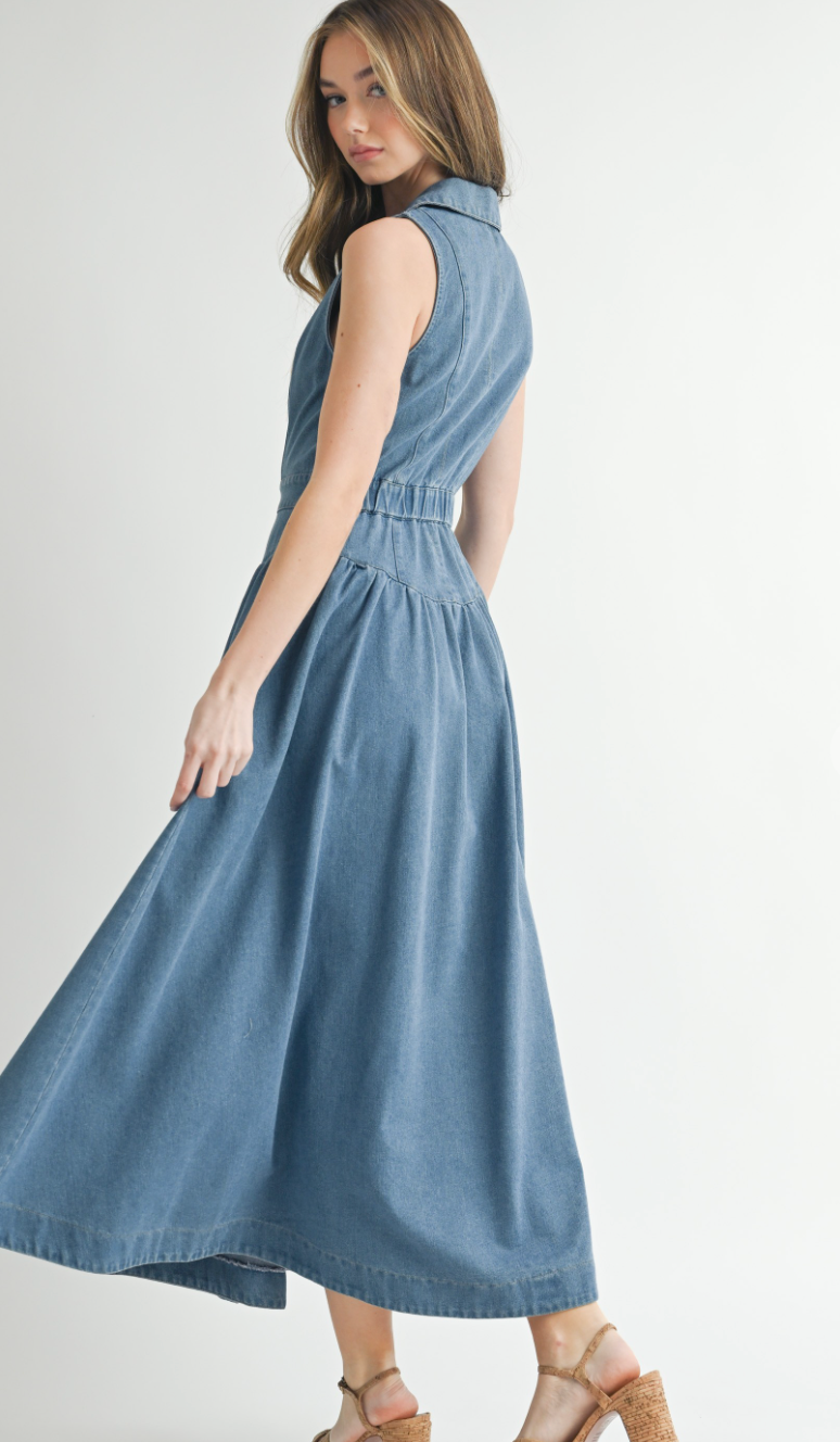 Collared Denim Midi Dress
