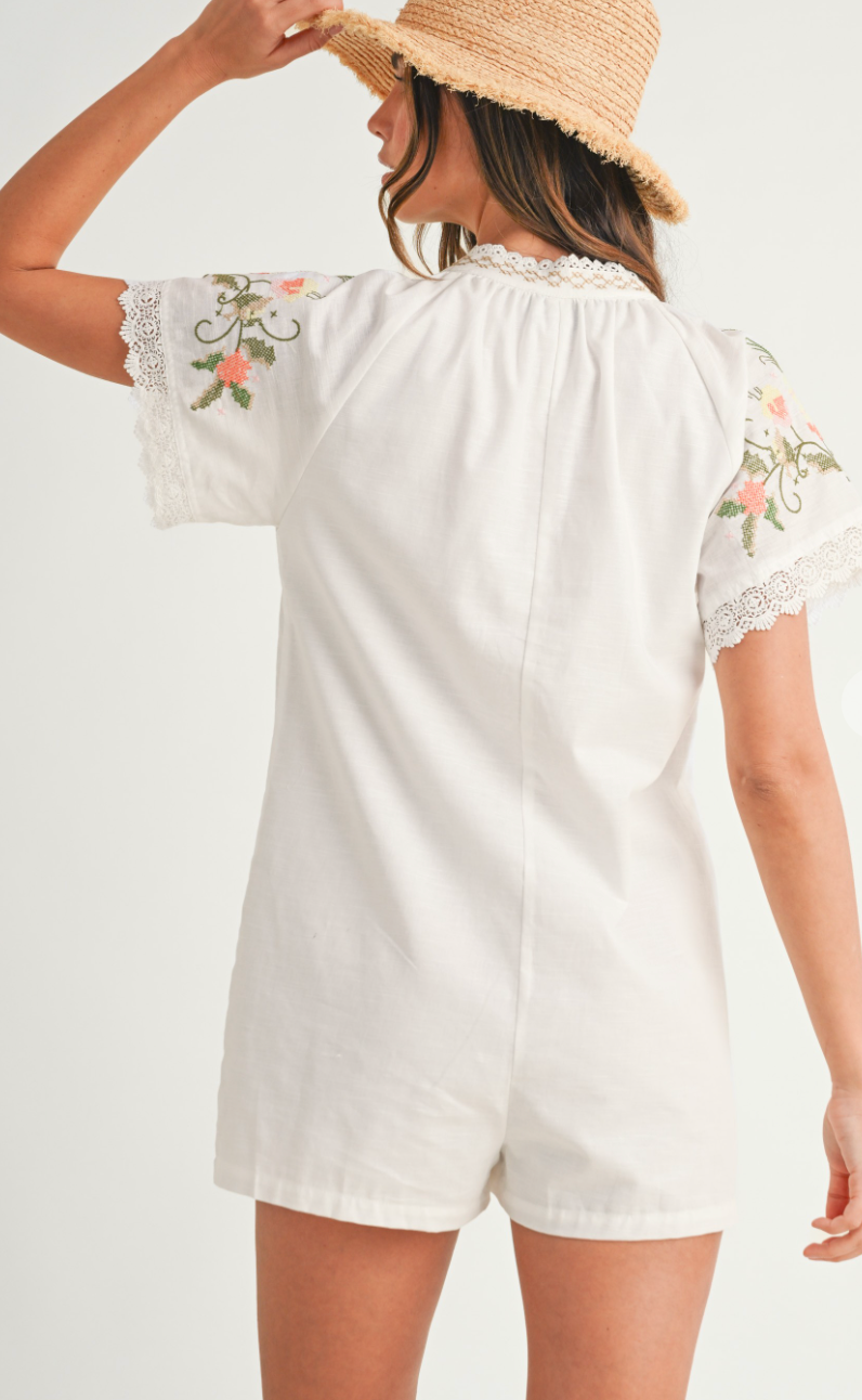 Embroidered Short Sleeve Romper