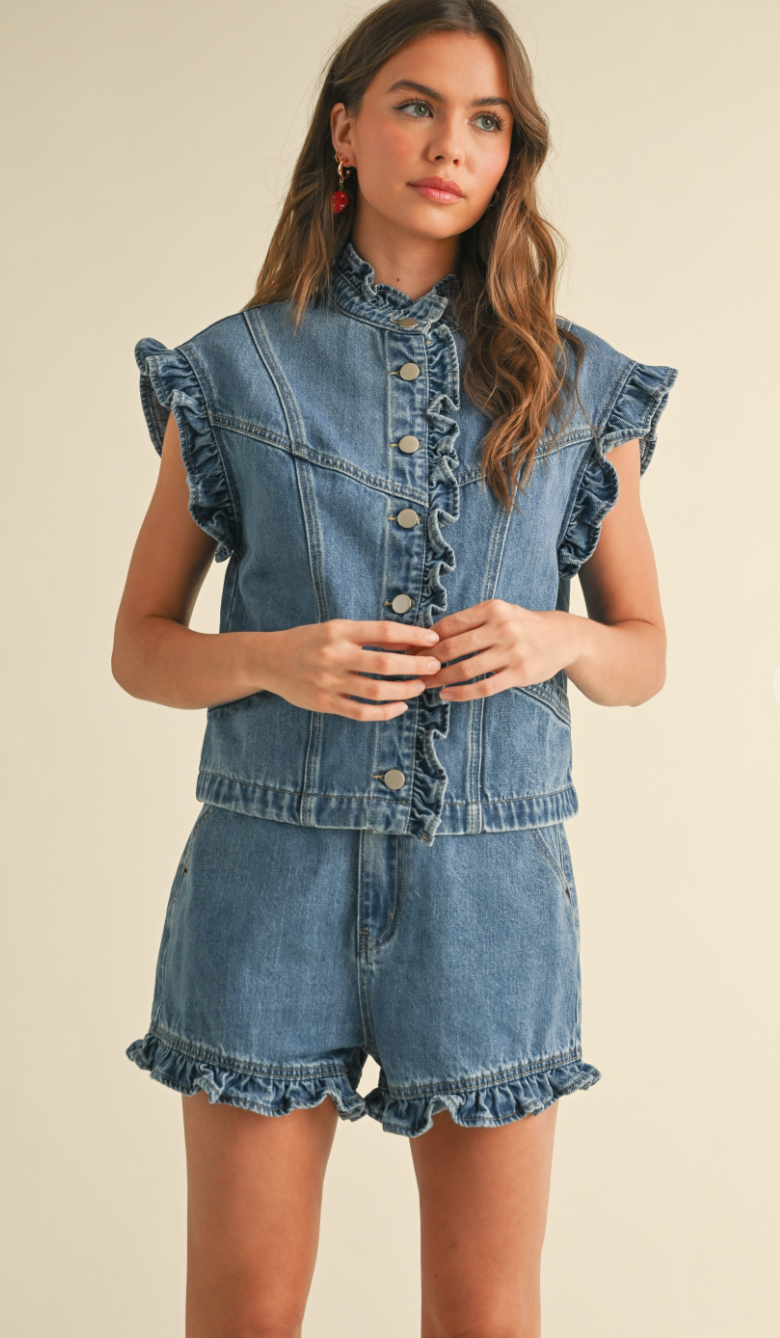 Ruffled Denim Vest