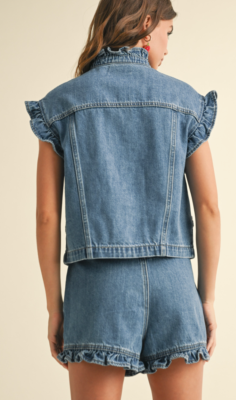 Ruffled Denim Vest