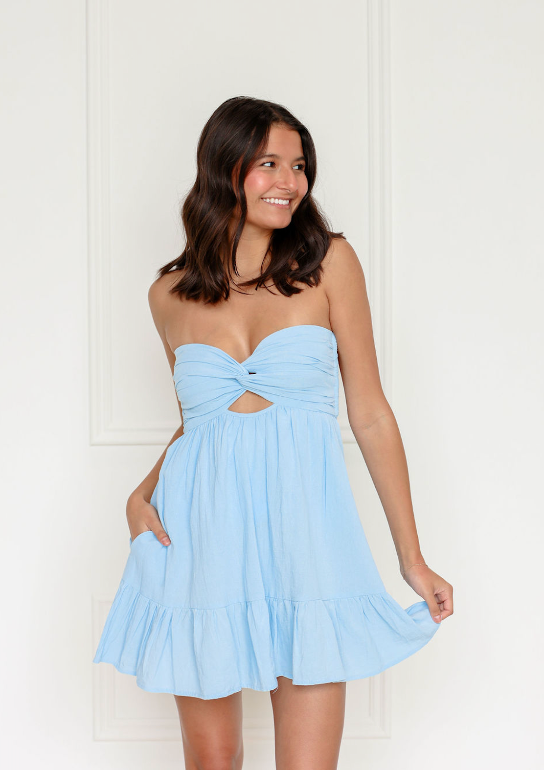 Strapless Romper Dress w/ Keyhole Sky