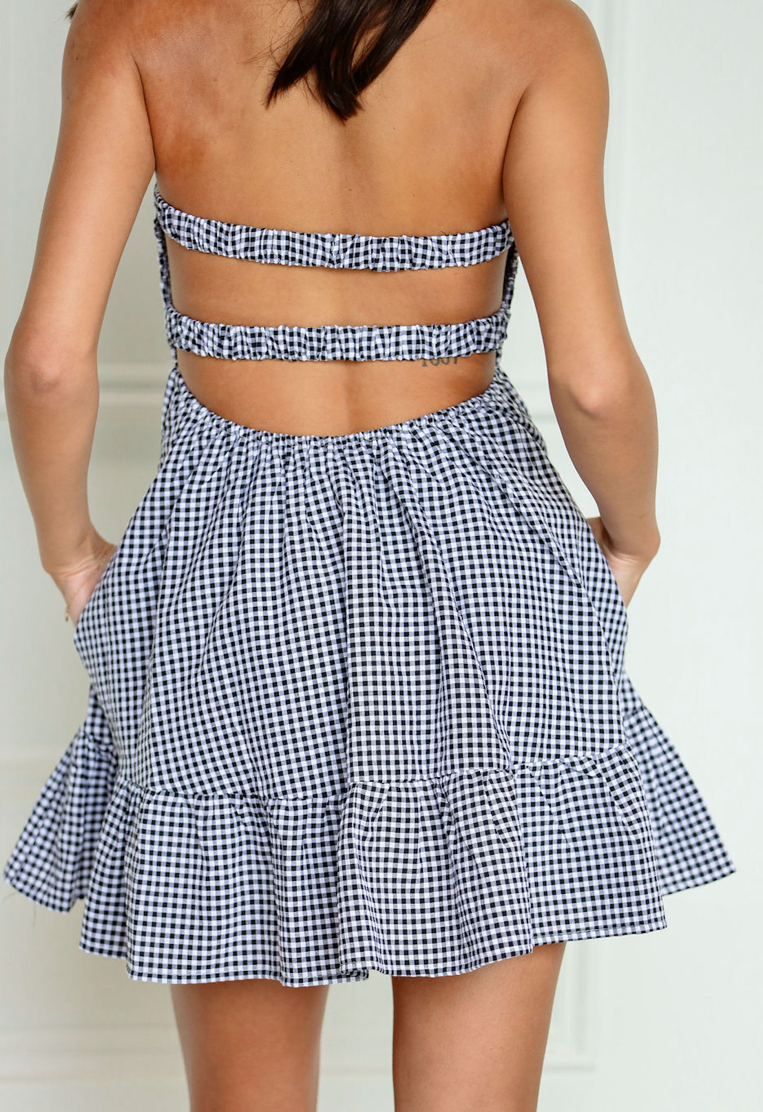 Black Gingham Romper Dress