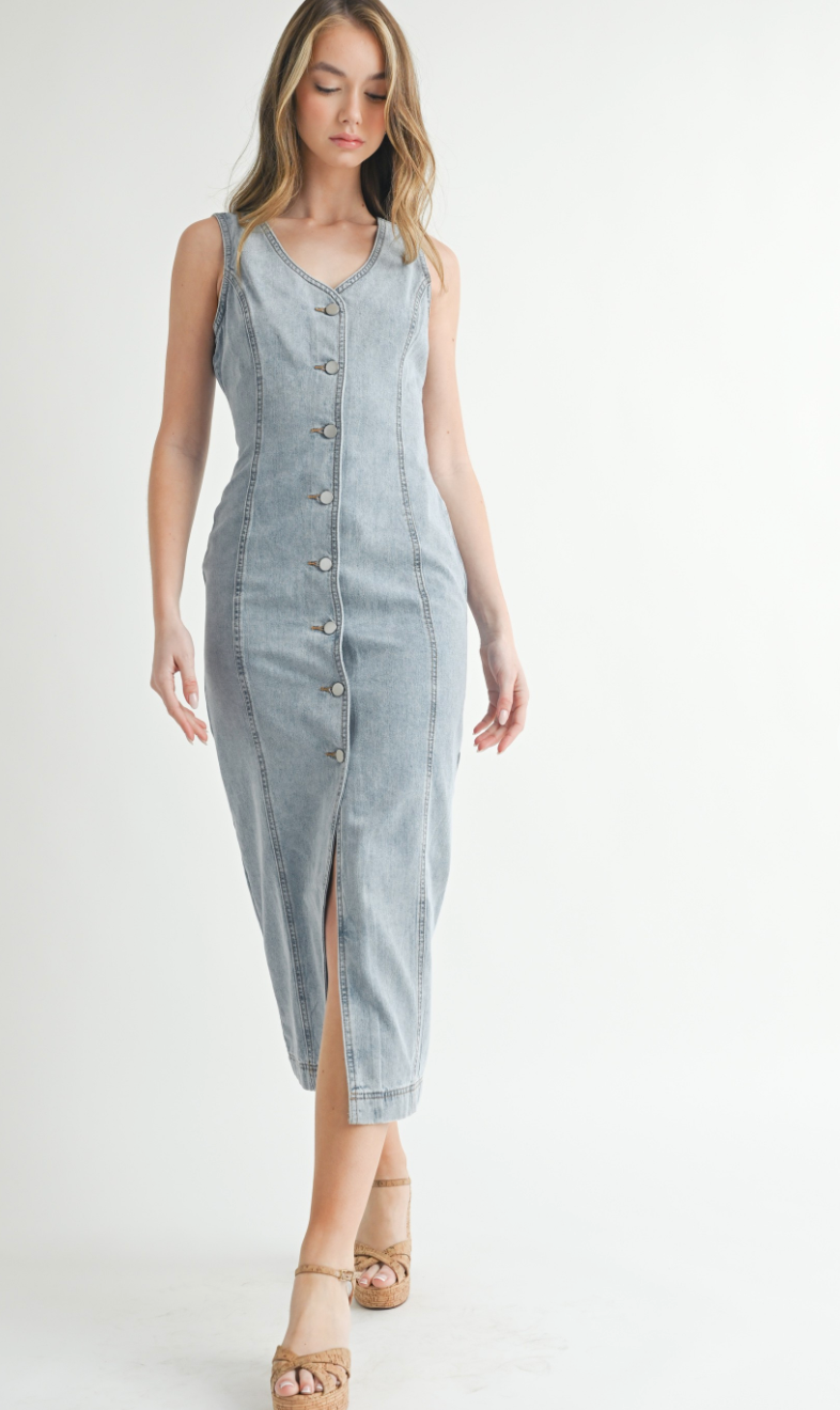 Denim Button Down Midi Dress