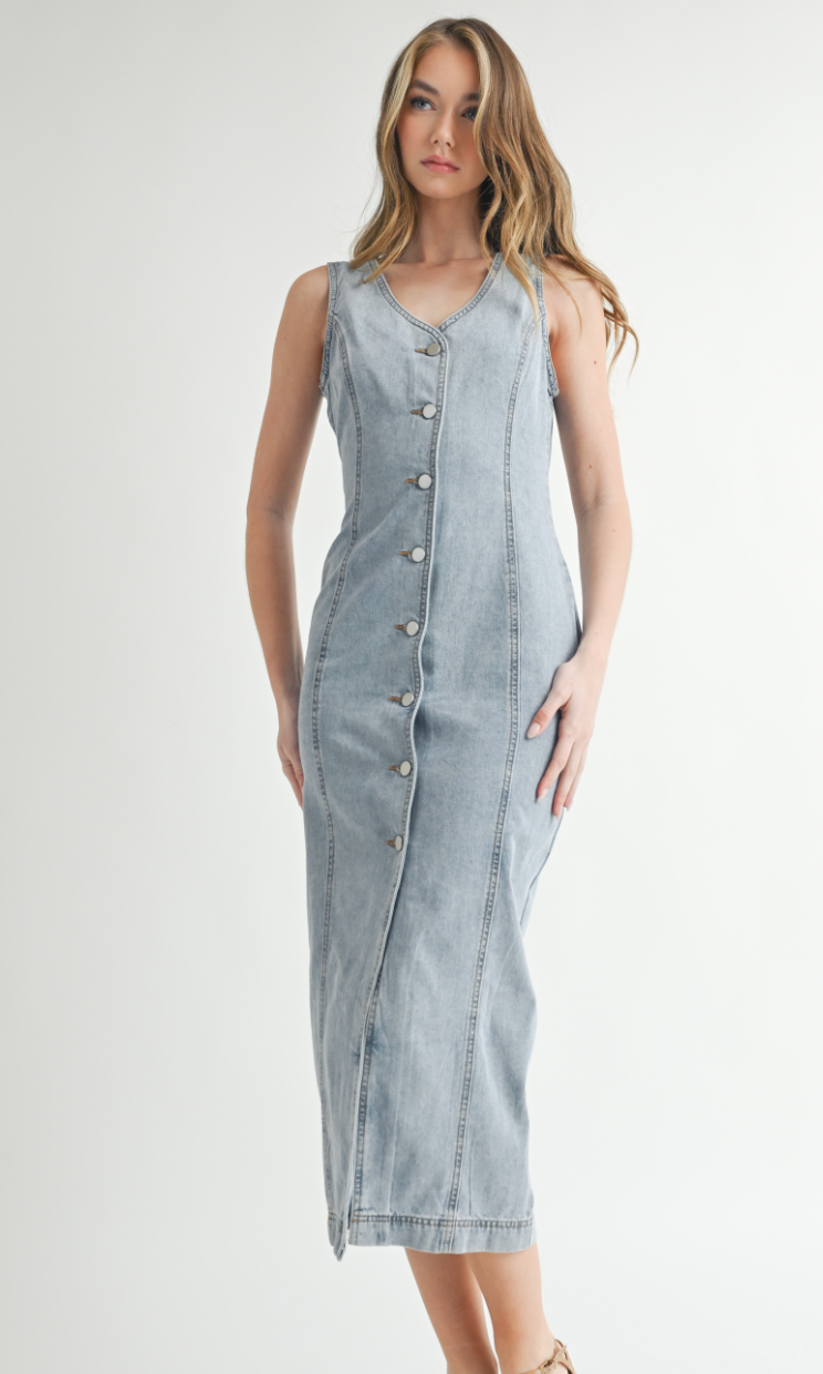 Denim Button Down Midi Dress
