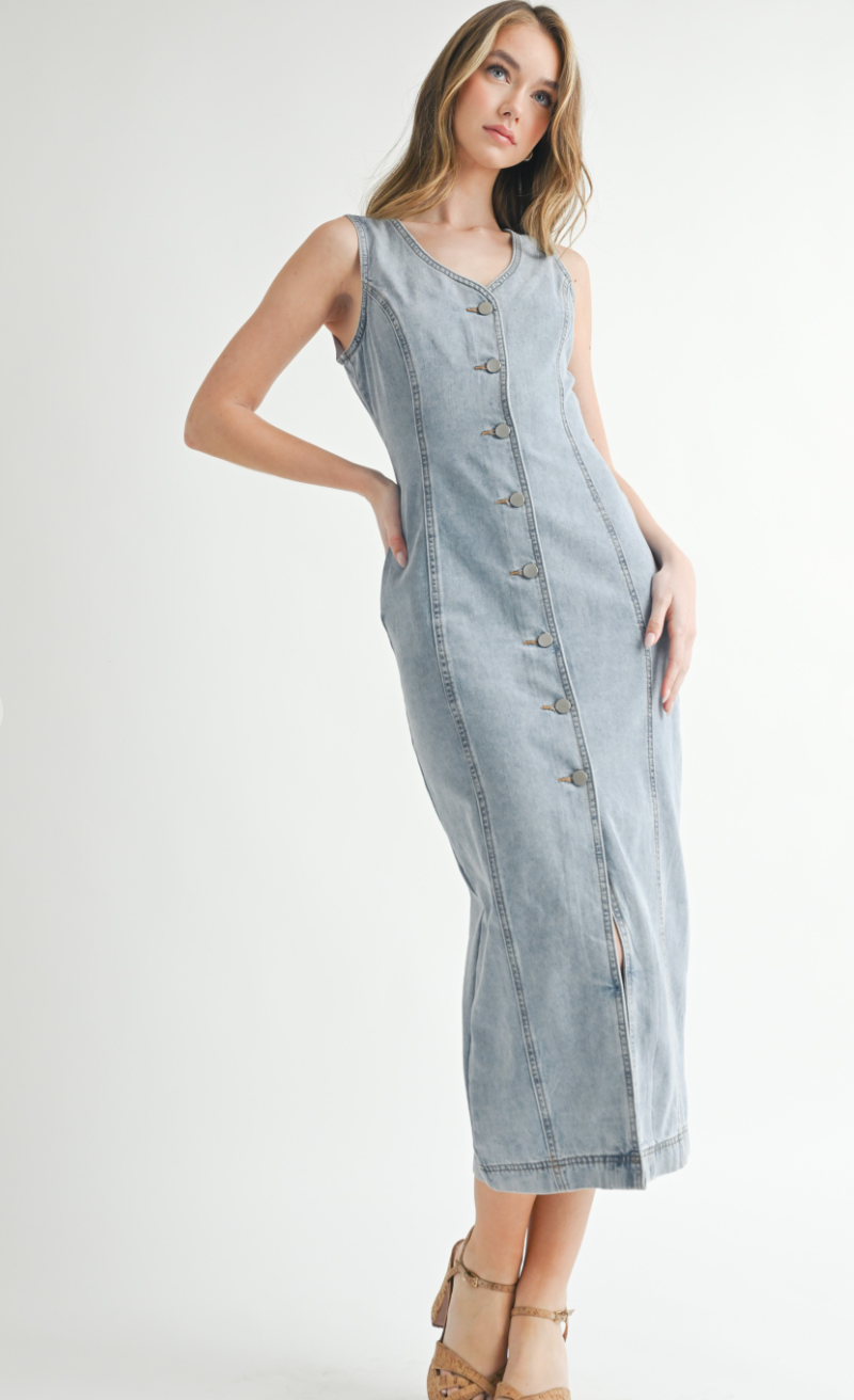 Denim Button Down Midi Dress