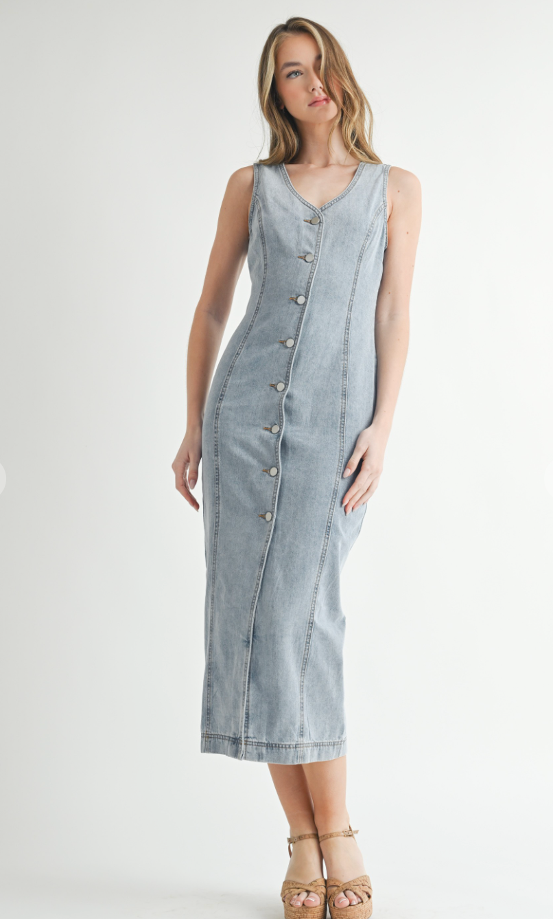 Denim Button Down Midi Dress