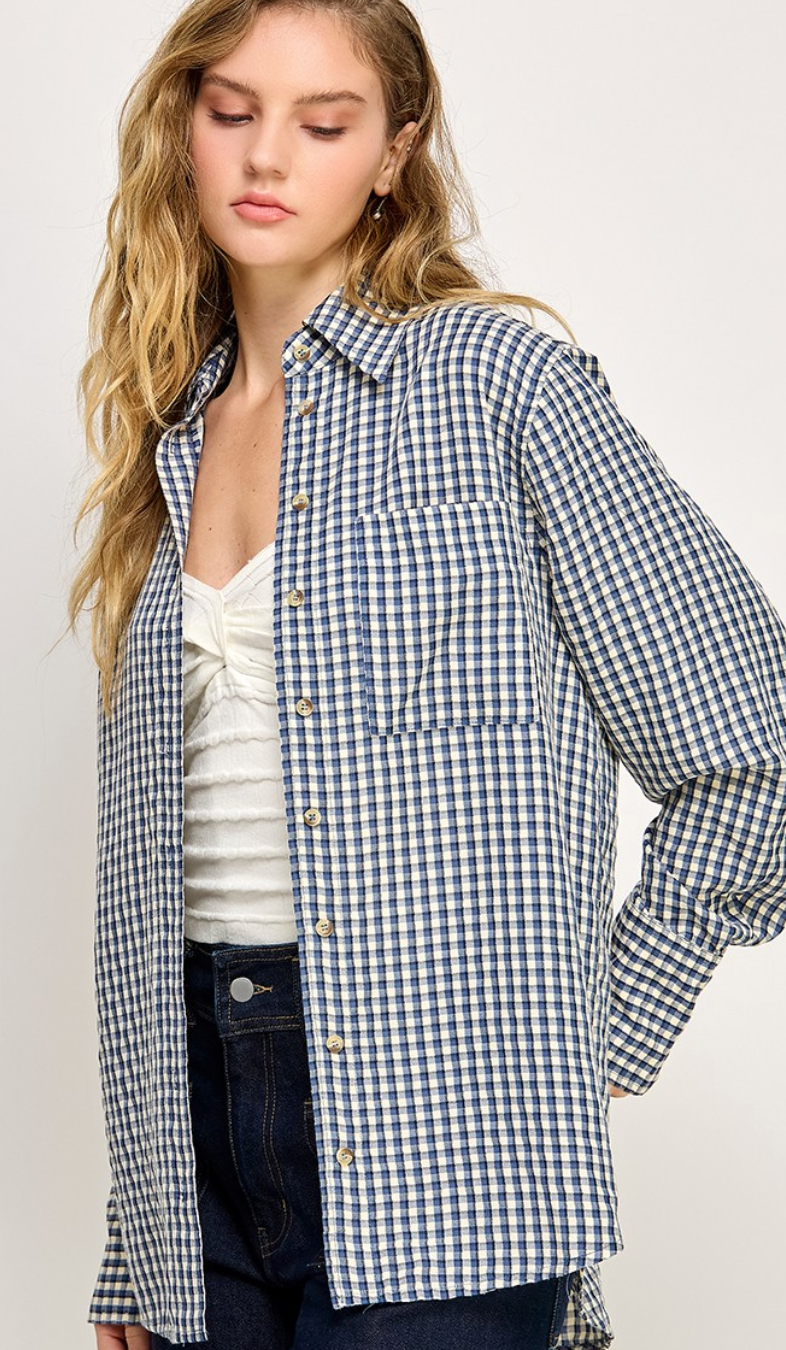Blue Plaid Button Down Shirt